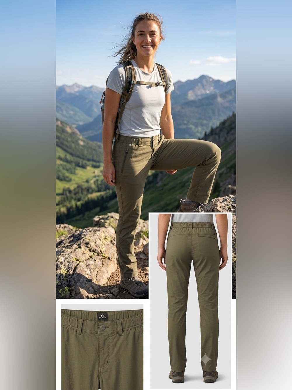 Prana Women's Double Peak All Around Hiking Pants Sz 8 Rip Stop Elastic Waist